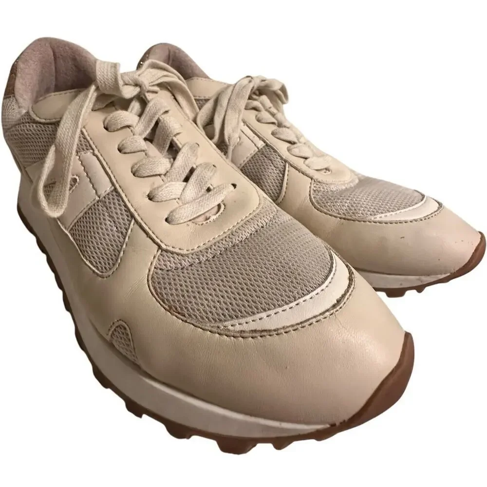 Dolce‎ Vita Markus Ivory Leather Mesh Sneakers Gold Womens 9.5